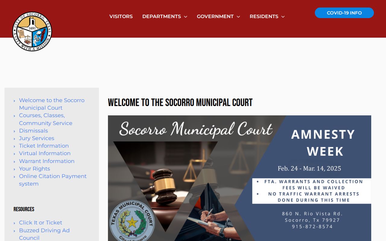El Paso County municipal warrant reference, Socorro court warrant information definitions