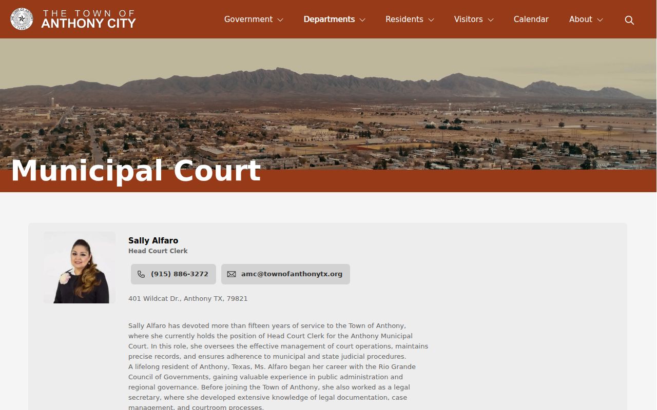 Anthony warrant records, Town of Anthony Municipal Court citation page
