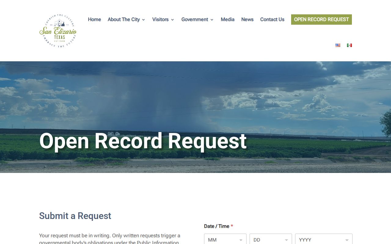 San Elizario warrant records request, city Open Records form and delivery choices