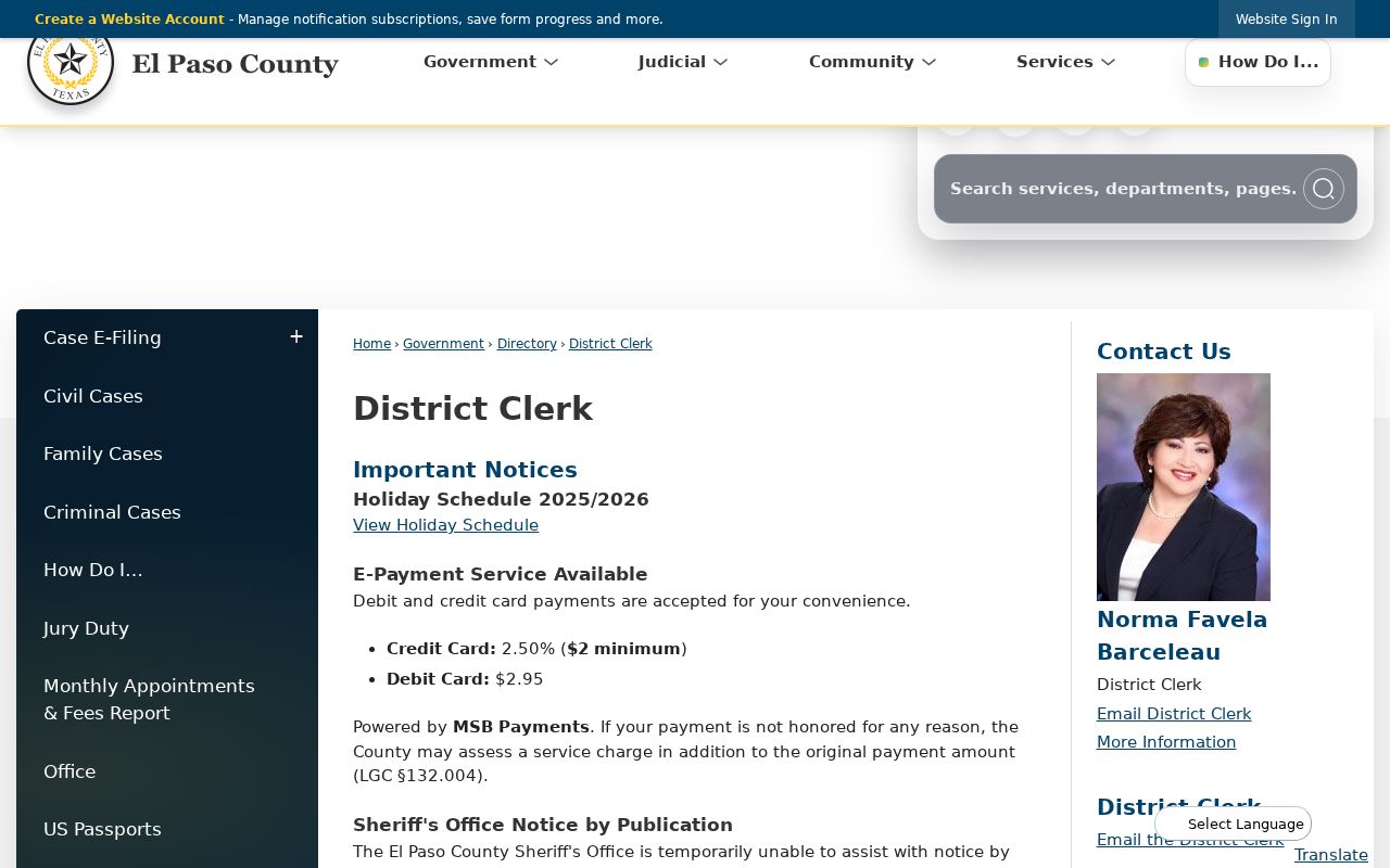 El Paso County arrest warrant record contact, District Clerk Criminal Division