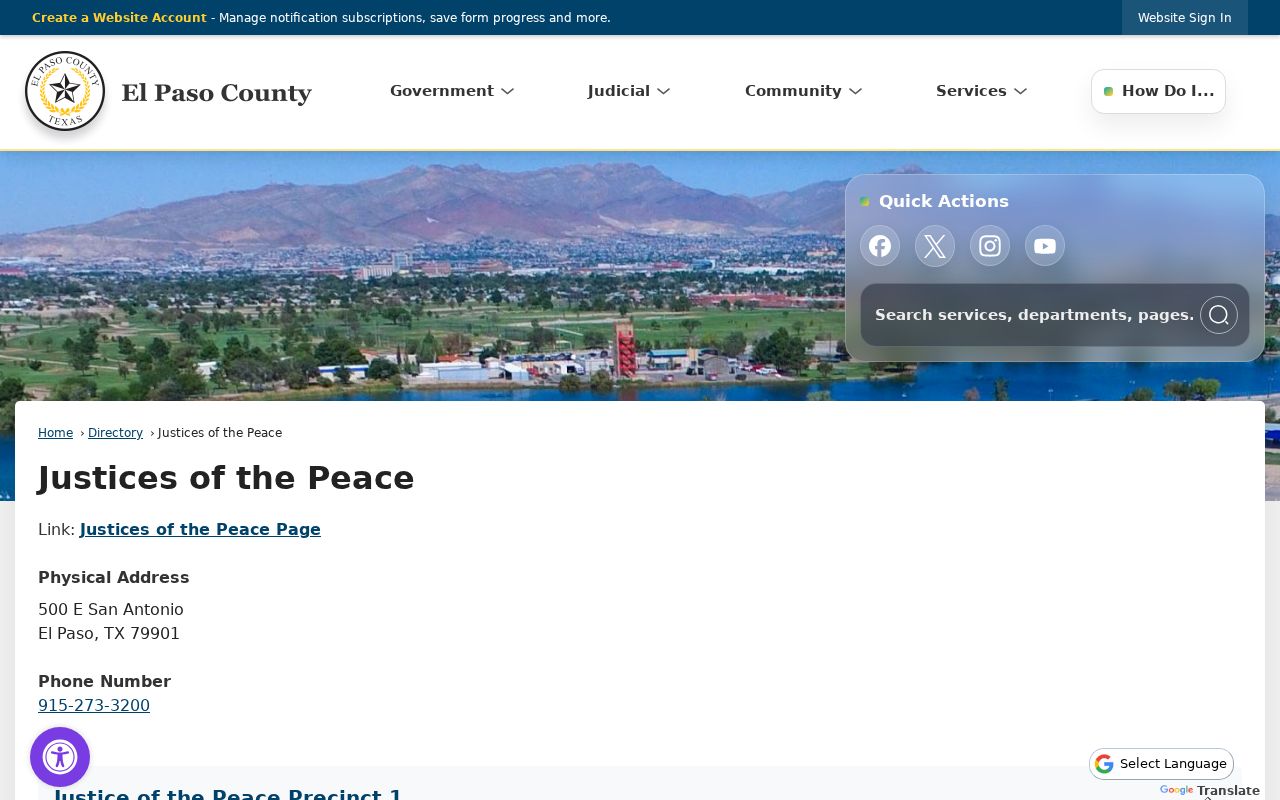 El Paso County bench warrant reference, Justice of the Peace office addresses and hours