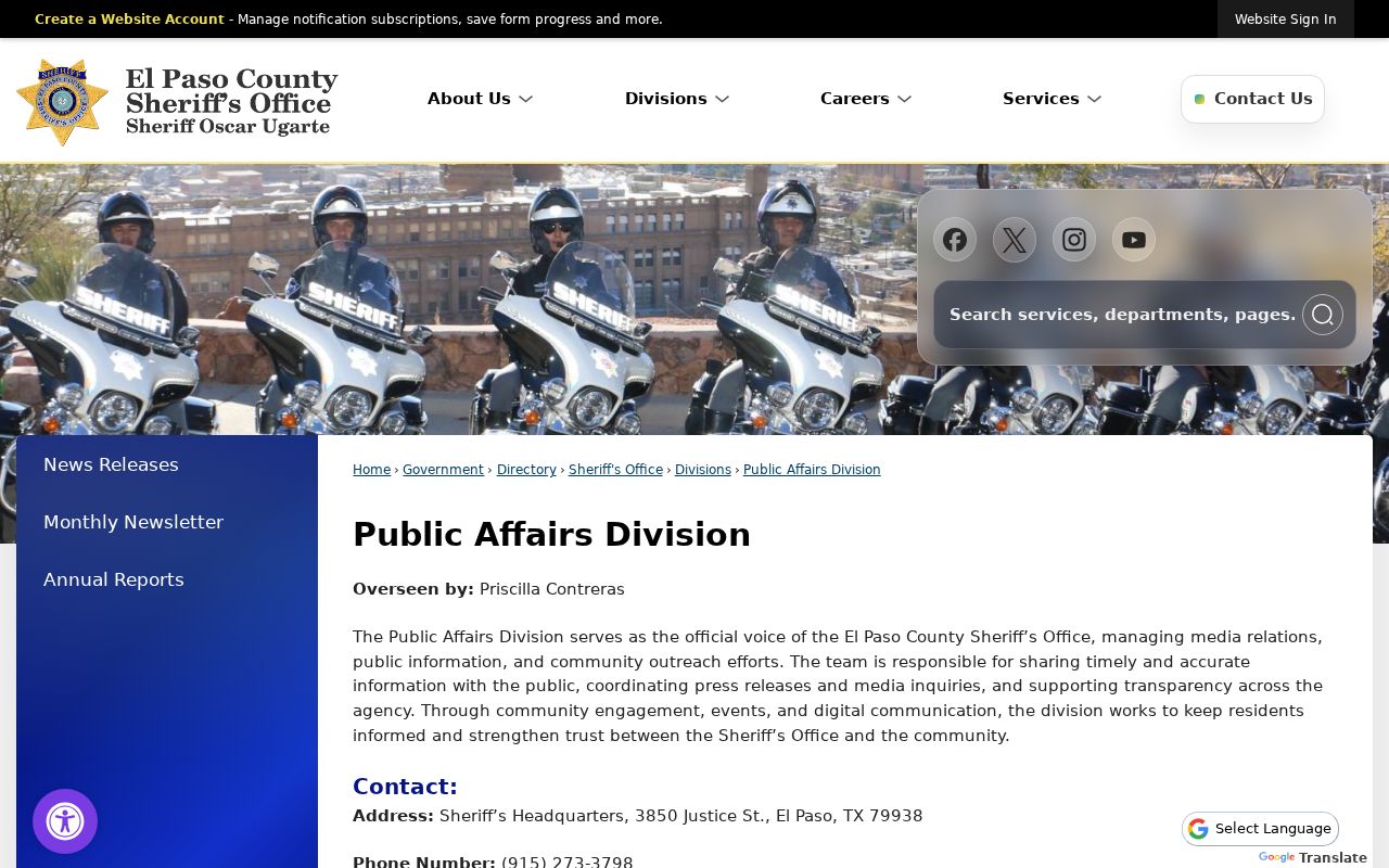 El Paso County warrant records, Sheriff's Public Affairs office