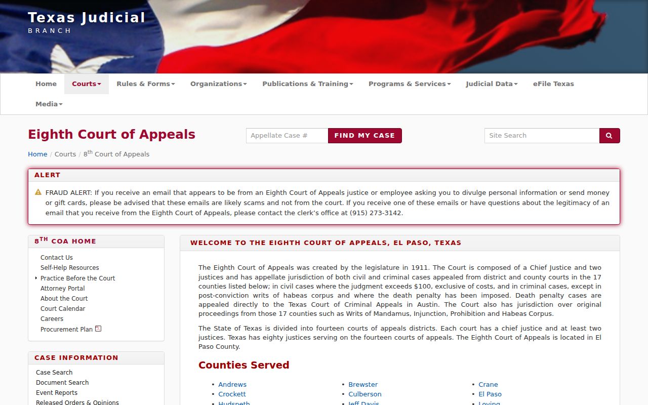 El Paso County warrant records context, Eighth Court of Appeals office
