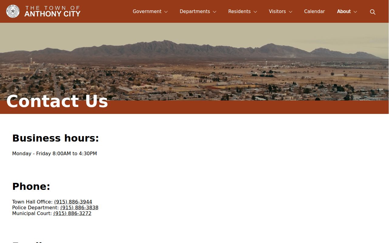 Anthony warrant records contact, Town Hall office and municipal-service directory
